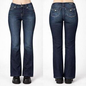 Y2K Silver Jeans Bootcut Low Rise Suki Surplus Contrast Stitch W28 L32 Grunge